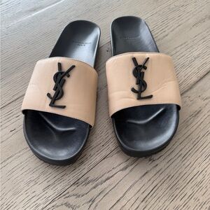 Yves Saint Laurent Black and Tan Sandals